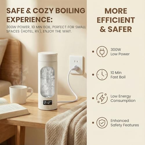 Travel Tea Kettle（120V）, Portable Electric Kettle, 316 Stainless Steel Premium Liner, 4-speed Temperature Adjustment with Auto Shut-off and Boil-Off Protection,White. - color: white