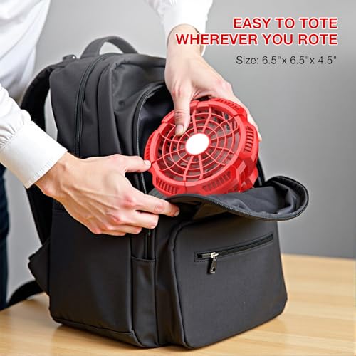 Portable Fan for Milwaukee 18V Battery, Brushless 3-Speed Desk Fan with LED Light, 3300 RPM, 180° Rotating Hook, Camping Fan for Hiking, Jobsite, Tents (No Battery) - color: Red