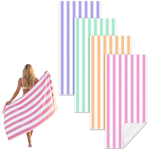 Frienda 4 Pack Microfiber Oversized Lightweight Beach Towel 71x32 in for Women Men Microfiber Quick Dry Sand Free Ocean Coastal Towels for Beach Pool Travel (Pastel Stripe) - style: Pastel Stripes Beach Towels