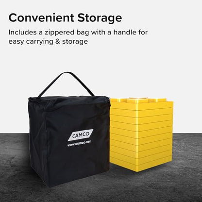 Camco RV Leveling Blocks - Features Interlocking Nested Design & Storage Bag for RV Storage and Organization - Each Leveling Block Measures 8.5" x 8.5" x 1" - 10-Pack, Design May Vary (44510) - size: 10-Pack, style: Leveling Block