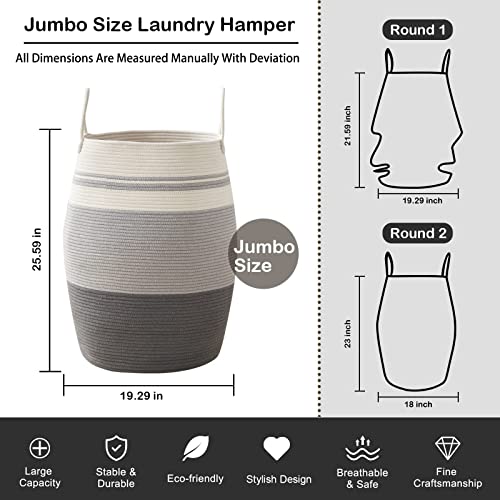 OIAHOMY Laundry Hamper Woven Rope Large Clothes Hamper 25.6" Height Tall Laundry Basket with Extended Handles for Storage Clothes Toys in Bedroom, Bathroom, Foldable (Dark Grey) - color: Dark Grey