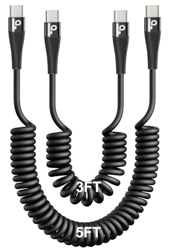 USB C to C Cable for Car 3FT&5FT, Coiled USB C Fast Charging Cable for iPhone 16 Short USB Type C Cable for iPhone 17/16/15/Pro Max/Plus/Samsung Galaxy S23, Compatible All Type C Devices-Black - color: Black, size: 3FT/5FT, style: USB C to USB C