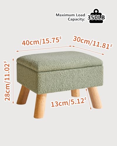 YMYNY Storage Ottoman,Small Foot Stool, 15.75"×11.81"×11.02" Green,HBD042GR | Teddy Velvet,Sturdy Wood Legs,Footstool with Padded Seat, For Living Room Bedroom Couch Entryway - color: Green