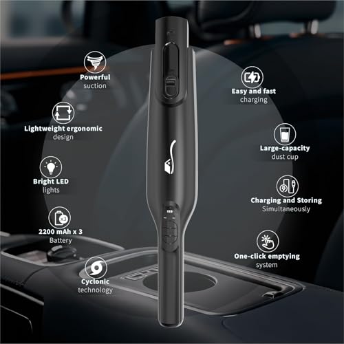 Cordless Handheld Vacuum, Lightweight Portable Hand Vacuum Cleaner with LED Light,Rechargeable Hand Held Vacuum with One-Touch Empty, Powerful Suction for Office, Home,Car,Raven