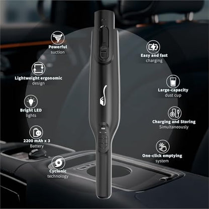 Cordless Handheld Vacuum, Lightweight Portable Hand Vacuum Cleaner with LED Light,Rechargeable Hand Held Vacuum with One-Touch Empty, Powerful Suction for Office, Home,Car, Coal