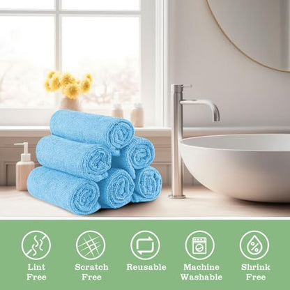 UNIMADE Washcloths Bulk - 10 Pack - Face Towels (12" x 12"), Highly Soft Wash Cloths and Hand Towels, Fast Drying Multi-Purpose Microfiber Cleansing Cloths for Bathroom, Hotel, Spa, and Salon - Blue - color: Blue, size: 10Pack