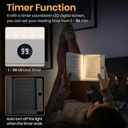 Book Light, Rechargeable Clear LED Flat Reading Light for Reading in Bed at Night with 3 Colors & Timer, Dimmable Full Page Panel Plate Lamp, Bookish Gifts for Readers Kids Women Men (White) - color: White