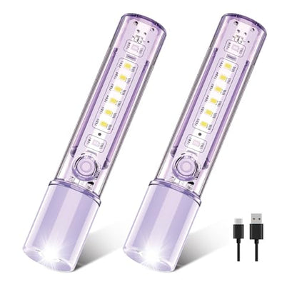VAVOFO Purple LED EDC Flashlight - USB-C Rechargeable, Waterproof, Zoom Focus, 3 Modes, Red & Blue Emergency Strobe - Best for Outdoor, Tactical, and Survival Use - color: Pink