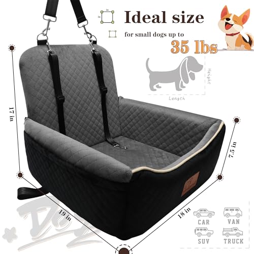 Dog Car Seat Bed 2 in 1 for Small/Medium Dogs up to 35 lbs,Adjustable Safety Leashes,Memory Foam with Soft Fabric Pets Travel Car Bed,Easily Installed in Front and Back seat,Removable and Washable. - color: Black outside Grey inside