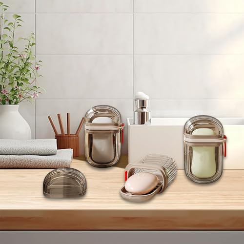 2 Pcs Travel Soap Case, Leak-Proof Bar Soap Travel Case with Lid Soap Box Holder with Drainage Layer, Portable Soap Container for Traveling, Bathroom, Gym, Camping, Outdoor - Clear