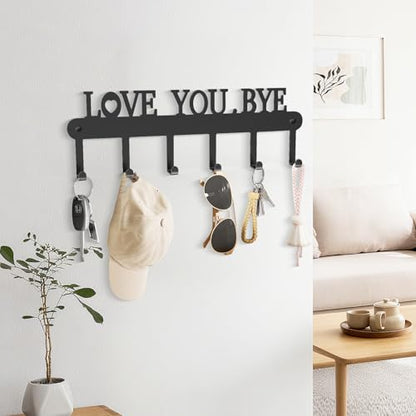 Key Holder for Wall - 'Love You Bye' Key Hooks,Key Holder Wall Mount Self Adhesive, Key Rack Wall Mount for Wall No Drill for Living Room, Kitchen, Bathroom, Garage (Black, 6 Hooks) - color: Love You Bye' Black