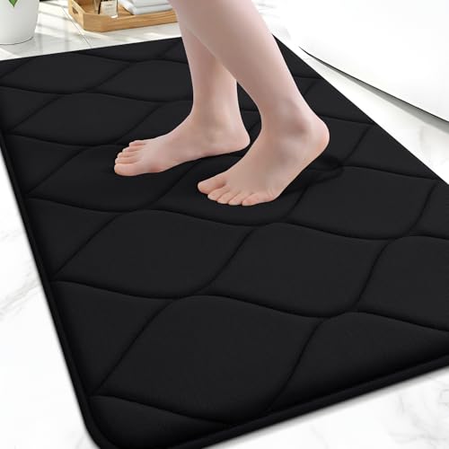 Smiry Memory Foam Bath Mat 47''x20'', Ultra Soft Non-Slip Bathroom Rug, Plush Water Absorbent Quick Dry and Machine Washable Floor Mat for Shower, Tub & Home Decor, Black - color: Black, size: 47''x20"