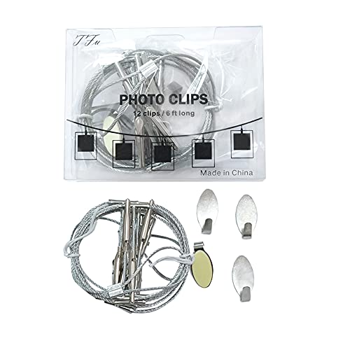 Multi-Purpose Steel Wall Hanging Photo Display Cable Wire Rod String with 12 Clips for Hanging Photos Notes and Artworks (Alligator Clip) - size: alligator clip