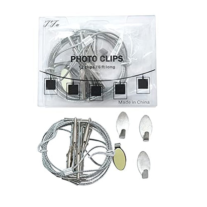 Multi-Purpose Steel Wall Hanging Photo Display Cable Wire Rod String with 12 Clips for Hanging Photos Notes and Artworks (Alligator Clip) - size: alligator clip