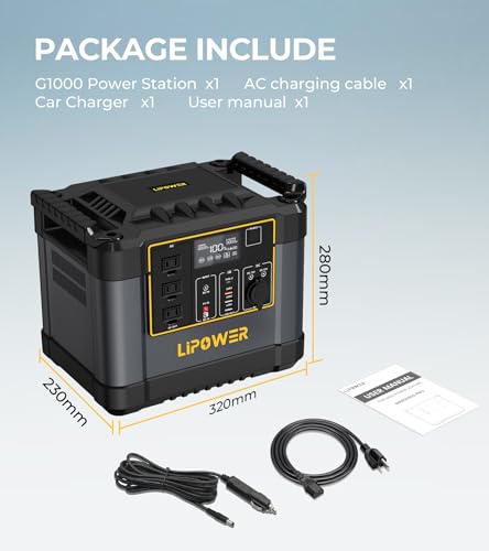 Lipower 1200W Portable Power Station, 1075Wh Solar Powered Generator AC Outlets(2000W Peak) with PD USB Ports, Electric Generator for Camping, Power Supply, Home Use, Emergency, Road Trip - size: 1075Wh(1200W)