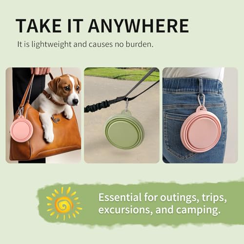 Collapsible Dog Bowls 2-Pack, Portable Travel Dog Bowl with Carabiner, Food-Grade Silicone Pet Bowl for Hiking, Walking (Macaron Pink and Green) - color: 12 OZ Macaron Pink and Green