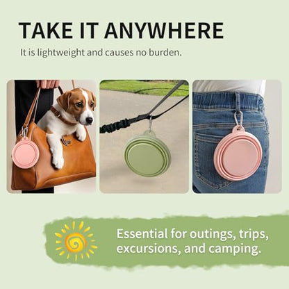 Collapsible Dog Bowls 2-Pack, Portable Travel Dog Bowl with Carabiner, Food-Grade Silicone Pet Bowl for Hiking, Walking (Macaron Pink and Green) - color: 12 OZ Macaron Pink and Green