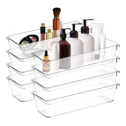 8 Pack Drawer Organizer - 3" X 9" Clear Acrylic Storage Bins with Non-Slip Pads, Versatile Desk Tray for Makeup, Jewelry, Kitchen, Bathroom, and Office Organization - size: 3"X 9"