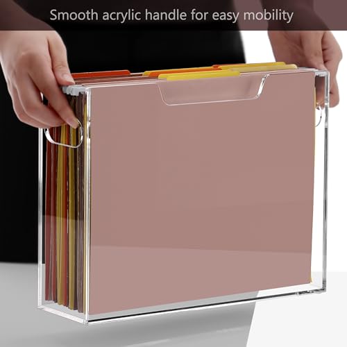 DINGHUO Acrylic File Organizer Box Letter Size Hanging File Organizer, Clear Portable File Folder Box with Handle, Filing Crate Bin Holder for Desk, Office, Home, School - 1 Pack - size: S Letter