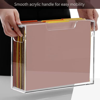 DINGHUO Acrylic File Organizer Box Letter Size Hanging File Organizer, Clear Portable File Folder Box with Handle, Filing Crate Bin Holder for Desk, Office, Home, School - 1 Pack - size: S Letter