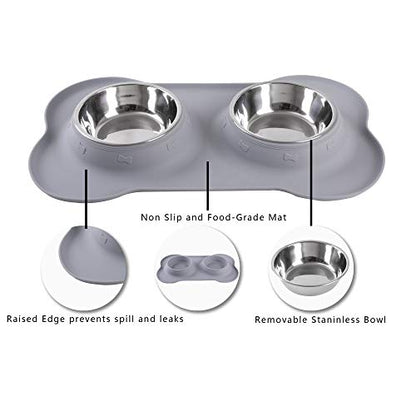 Hubulk Pet Dog Bowls 2 Stainless Steel with No Spill Non-Skid Silicone Mat + Pet Food Scoop Water and Food Feeder Bowls for Feeding Small Medium Large Dogs Cats Puppies ( Gray) - color: Gray, size: Small