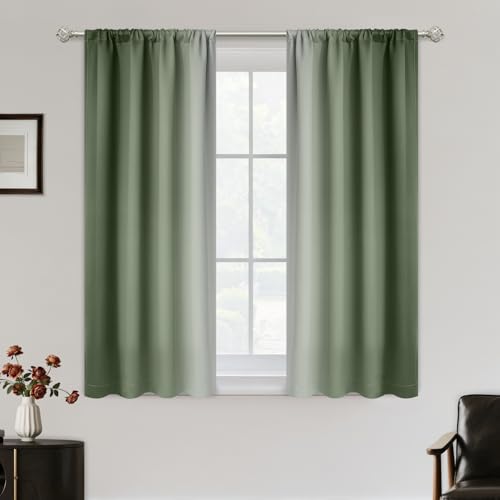 SimpleHome Ombre Room Darkening Curtains for Living Room, Rod Pocket Light Blocking Gradient Sage Green to Greyish White Thermal Insulated Window Drapes for Bedroom, 2 Panels, 42x45 inches Length - color: Sage Green, size: 42"W x 45"L (Pack of 2)