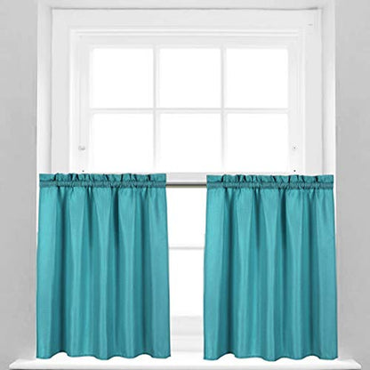 Valea Home Waffle Weave Textured Bathroom Window Curtains Water Repellent Window Covering Half Window Curtains Kitchen Tiers 24 inch Length, Turquoise, Set of 2 - color: Turquoise, size: 36"W x 24"L (Pack of 2)