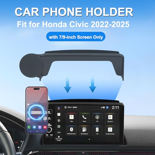Car Phone Holder for 2022-2025 Honda Civic Accessories 7/9-inch Screen Fixed Clip, Magnet Cell Phone Mount Compatible with MagSafe, Hand-Free 360° Rotation Phone Automobile Cradles Not Affect Air Vent - size: 2022-2025 Honda Civic