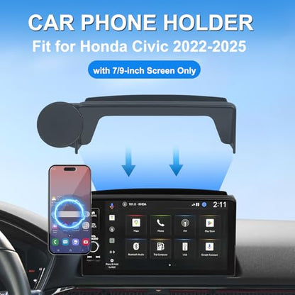 Car Phone Holder for 2022-2025 Honda Civic Accessories 7/9-inch Screen Fixed Clip, Magnet Cell Phone Mount Compatible with MagSafe, Hand-Free 360° Rotation Phone Automobile Cradles Not Affect Air Vent - size: 2022-2025 Honda Civic