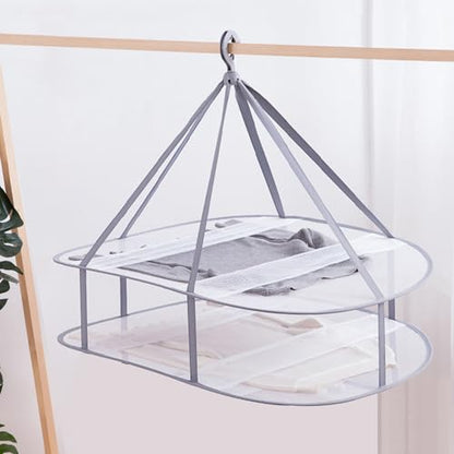 2 Tier Folding Mesh Clothes Drying Rack with Internal Fixation Stackable Sweater Drying Rack Portable Hanging Laundry Rack for Sweater,T-Shirt,Delicates,Swimsuit (2 Pack) - size: 2 Tier