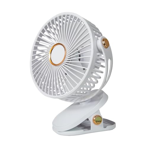 Portable Clip on Fan 5 Speeds 360° Dual Rotation Brushless Motor Ultra Quiet <20dB LED Light USB Rechargeable