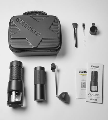 STARESSO 2026 Travel Kit, Portable Espresso Maker & Grinder Set, Dual Use for Ground Coffee & Pods, No Power Needed, Travel Case for Camping Hiking
