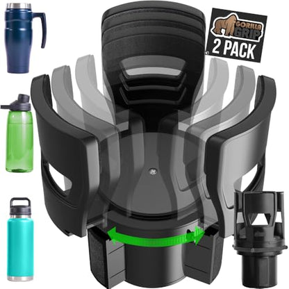 GORILLA GRIP Patent Pending Adjustable Car Cup Holder Expander, 2 PK, Keeps Water Bottle Secure, Expands to Fit 18 to 48 oz Bottles, Yeti, Owala, Stanley with Handle, Coffee Mug Insert for Cars, Black - color: Black