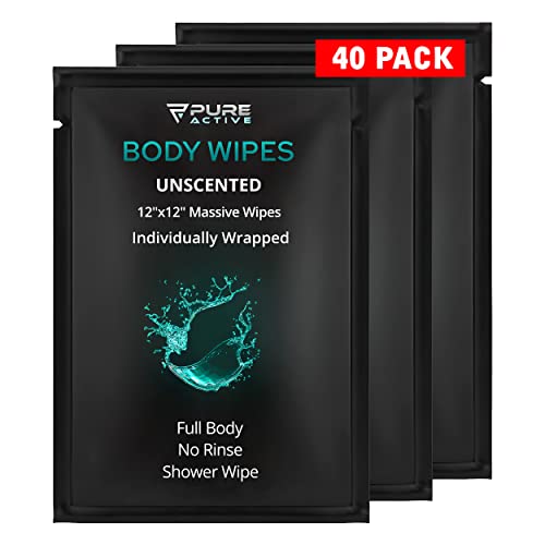 Shower Body Wipes 12"x12", 40 Individually Wrapped Personal Hygiene Body Wipes for Women and Men, Keep Clean After Gym Travel Camping Outdoors Sports, Unscented - style: 40 Wipes 12x12 inch