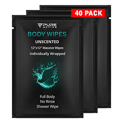 Shower Body Wipes 12"x12", 40 Individually Wrapped Personal Hygiene Body Wipes for Women and Men, Keep Clean After Gym Travel Camping Outdoors Sports, Unscented - style: 40 Wipes 12x12 inch