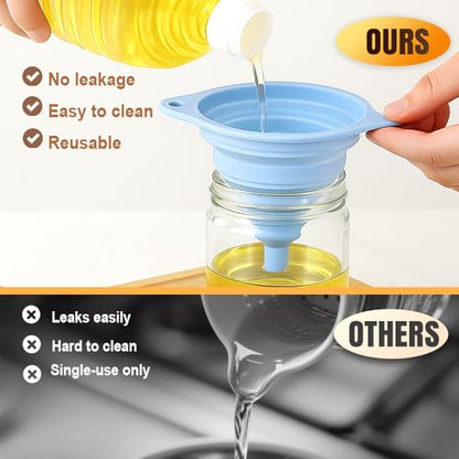 Kitchen Funnel Set 3 Pack, Collapsible Silicone Funnels for Filling Water Bottles & Small Bottles | Food-Grade, Easy Clean & Space-Saving (Green) - color: green