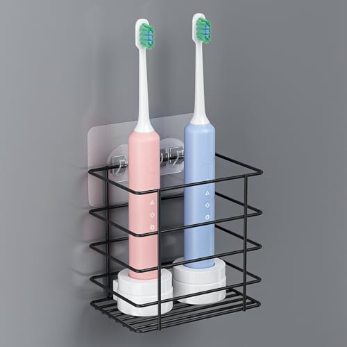 Open-Design Adhesive Shower Toothbrush Holder Wall Mounted with Drainage | Hanging Electric Tooth Brush Holder for Bathroom Wall Mirror, Metal Wall Toothpaste Storage Organizer for RV Camper, Black - color: Black, size: 1 Slot