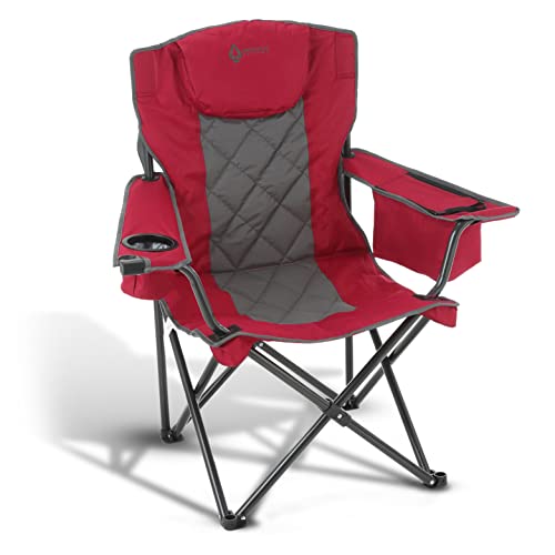 ARROWHEAD OUTDOOR Portable Deluxe Folding Camp Quad Chair w/Headrest, Glass & Cup Holders, Armest 6-can Cooler, Heavy Duty Carry Bag, 550 lbs Weight Capacity - color: Burgundy Red