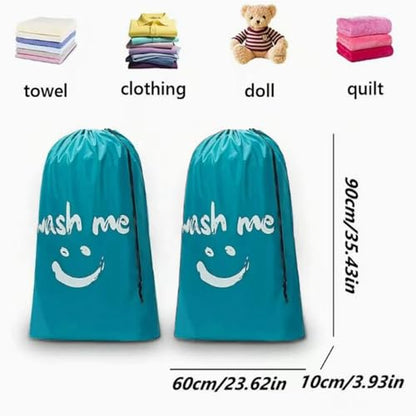 2 Pack XL Travel Laundry Bag, Dirty Clothes Organizer with Drawstring, Large Enough to Hold 4 Loads of Laundry， Easy Fit a Laundry Hamper or Basket，24" x 36" - color: Blue&Blue