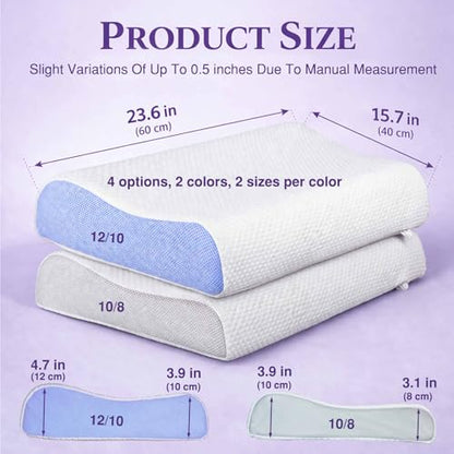 Lavender Contoured Memory Foam Pillow,White Gray, 3.9" | Designed for side & back sleepers; ergonomic cervical support; lavender-scented memory foam; breathable cover for cool sleep