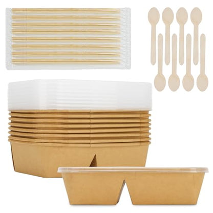 8 Pack 32oz Paper Lunch Box Bento Boxes, 2-Compartment Kraft Brown Paper Take Out Food Containers with Lids, Leakproof Microwave Safe, Disposable To Go Boxes for Picnic Office Catering, Transparent - color: Transparent Lid & Kraft Brown Box