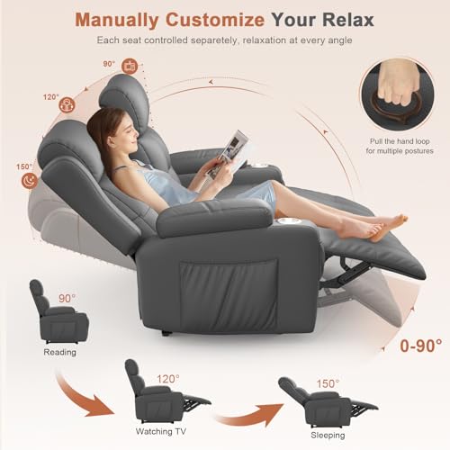 RV Loveseat Recliner Sofa, 3 Seat Wall Hugger Massage Reclining RV Couch with USB, Insert Pockets, Cup Holders, 150° RV Recliners Sleeper Sofa for RV Furniture & Home Theater Seating - color: Dark Gray, size: 3 Seat-G1