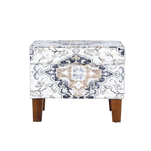 HomePop 22" Modern Rectangular Storage Ottoman - Antiqued Ebony Cream - color: Antiqued Ebony Cream