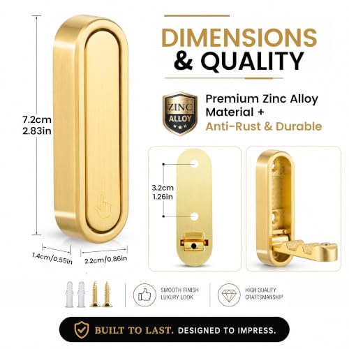 6PCS Foldable Wall Hooks, Zinc Alloy Flip Down Hooks, Retractable Wall Hooks for Bathroom, Entryway, Hanging Coats Hats Bags Keys (Gold) - color: Gold, size: 6 Hooks