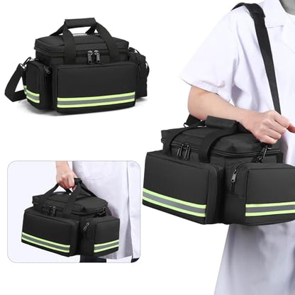 Medical Bags Empty First Aid Bag,First Responder Bag,First Aid Kits Organizer with Detachable Dividers,Emergency Bag for Nurses,Home Health Care, EMT - color: Black