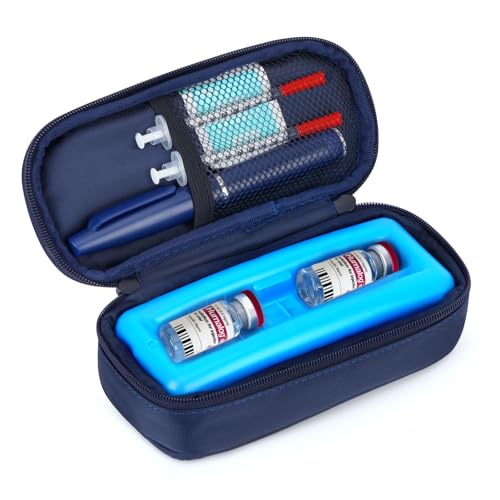 YOUSHARES Insulin Vials Cooler Travel Case - TSA Approved Diabetic Med & peptide Vial Cooling Bag with Protective Ice Brick, Refrigerated Diabetes Supplies Organizer, Small Bottle Carrying Storage - color: 01_Navy Blue