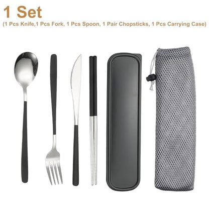 uxcell Travel Utensils with Case, Stainless Steel Portable Silverware, Black/Silver - color: Black/Silver