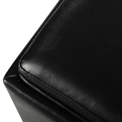 Adeco 17" Black Storage Ottoman Cube with Tray Lid, Small Footstool with Storage, Square End Table for Living Room & Bedroom - color: Black Leather With Tray