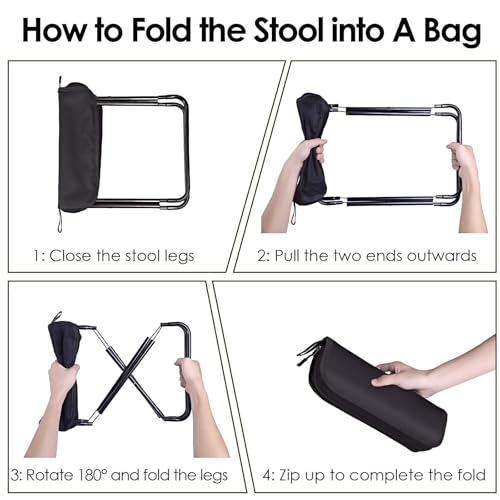 Portable Stool, Camping Stool 12inch Portable Folding Stool Small Folding Chair, Telescopic Compact Foldable Stool for Camping, Hiking, Outdoor Concert(3Pcs 60ML Travel Bottles Gift)