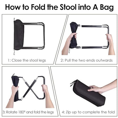 Portable Stool, Camping Stool 12inch Portable Folding Stool Small Folding Chair, Telescopic Compact Foldable Stool for Camping, Hiking, Outdoor Concert(3Pcs 60ML Travel Bottles Gift)